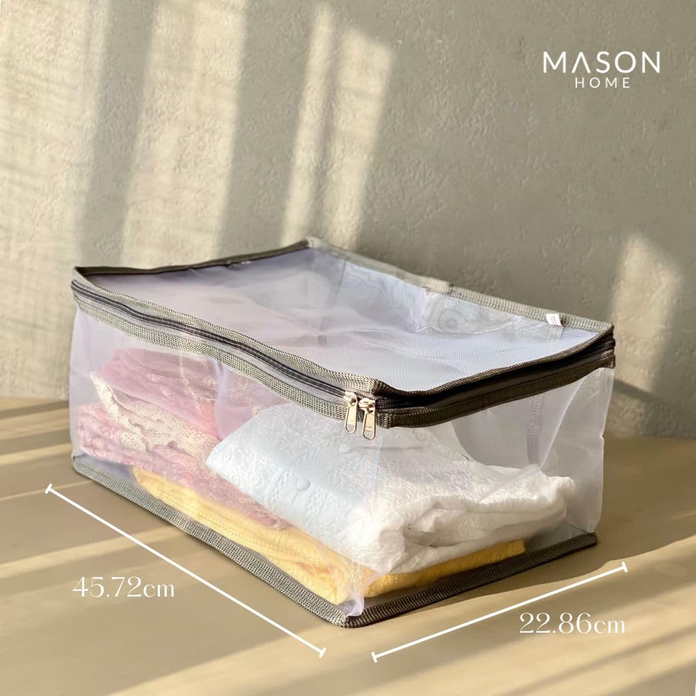 MASON HOME Net/Mesh Lehenga Storage Bag Small - 1pc - L x B x H - 18" x 13" x 9" | Clothes Storage Bag - Wardrobe Organizer with Transparent Window And Zip | Lehengas - Sarees - Delicate Garments 3