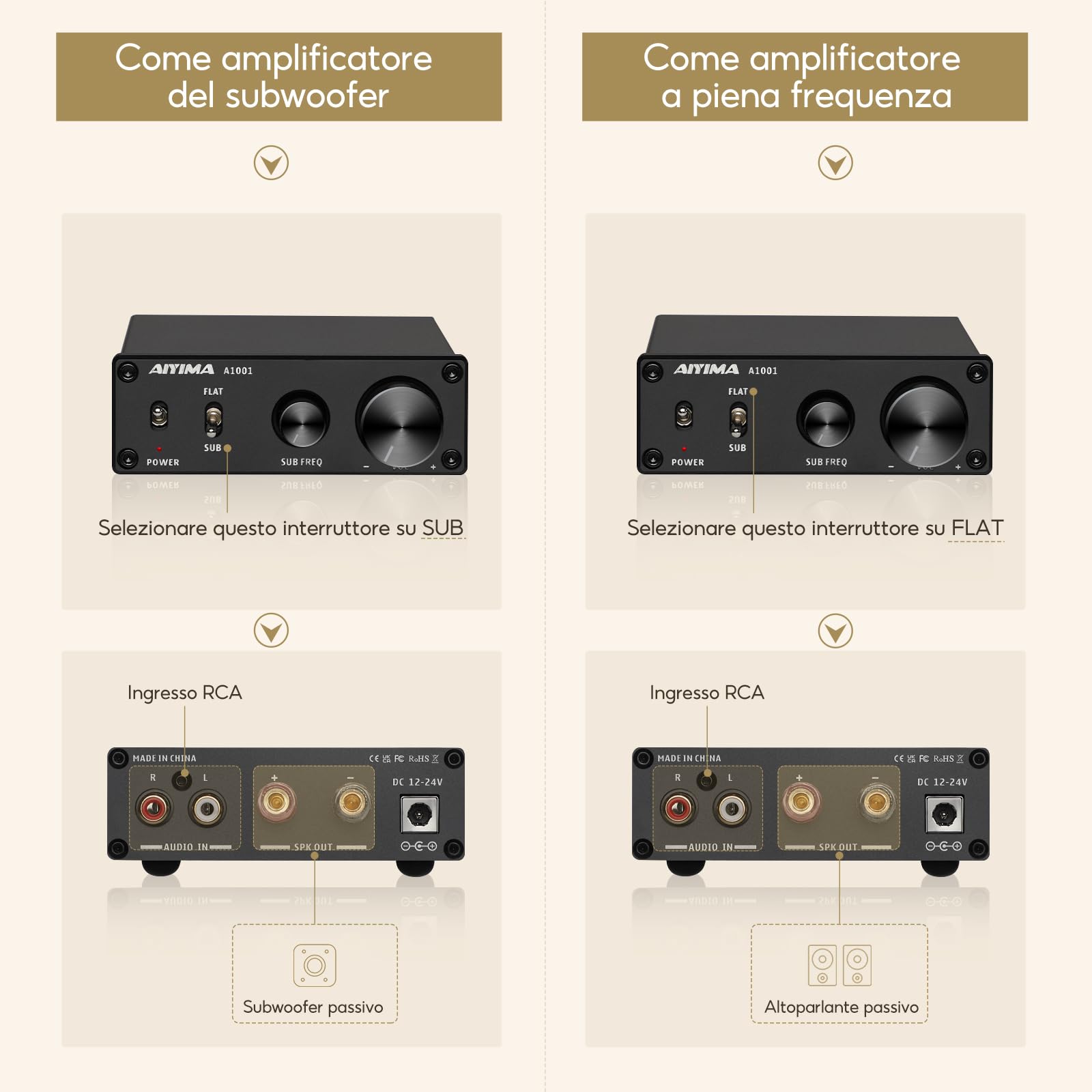 AIYIMA A1001 Mono amplificatore subwoofer amplificatore classe D HiFi Digital Power Amplificatore audio AMP 100W Home Theater with 24V power supply