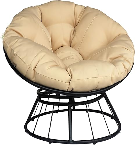 Skypatio Papasan - Silla giratoria de patio con cojín esponjoso, silla de descanso para interiores y exteriores, asiento de balcón para el hogar, 35