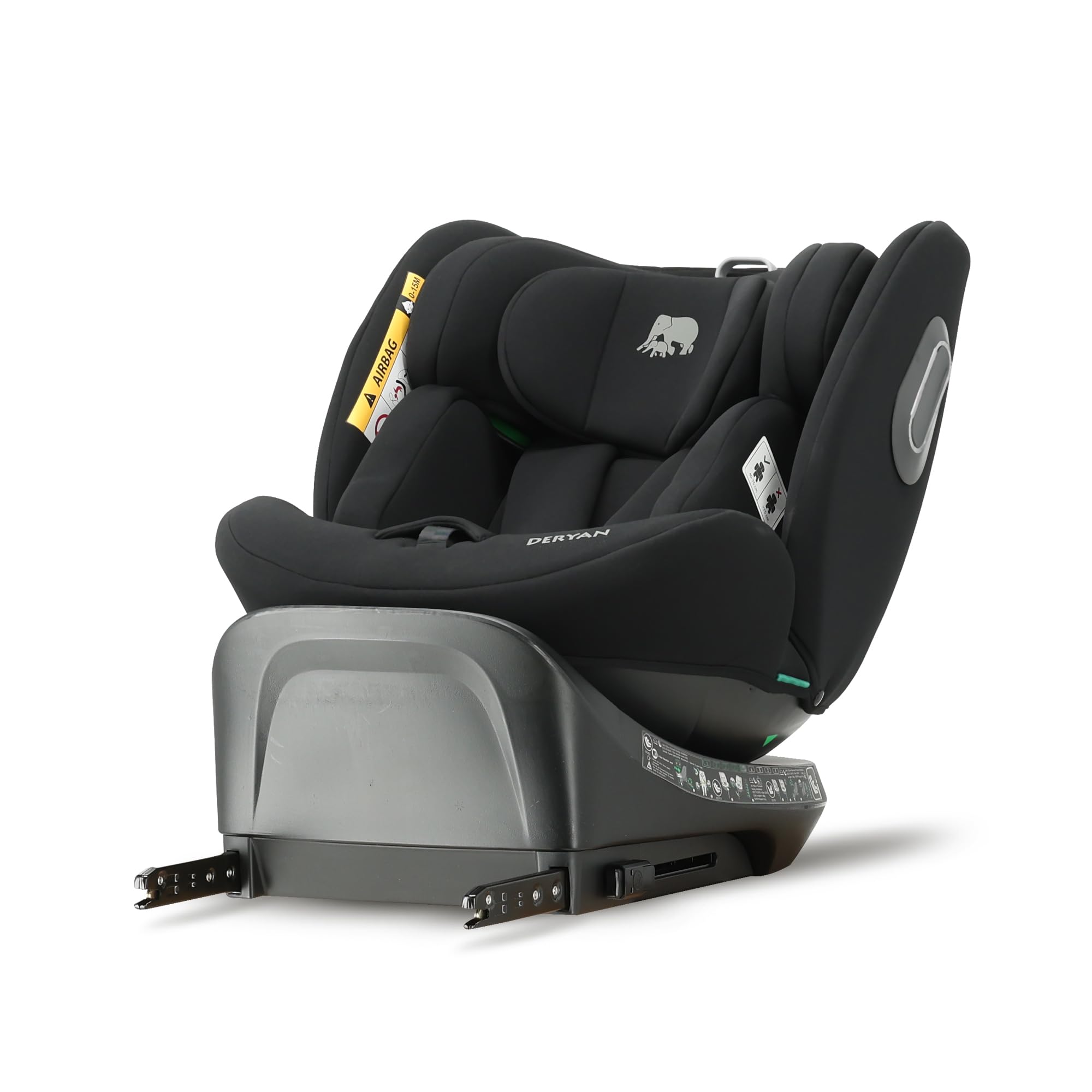 Deryan Carly 360° i-Size Kindersitz 40-150 cm, Drehbarer Autositz 0 bis 12 Jahre (0–36 kg) mit ISOFIX, Liegefunktion & Stützfuß, Gruppe 0+/1/2/3, ECE R129, Autokindersitz mit Gurtbefestigun (Schwarz)
