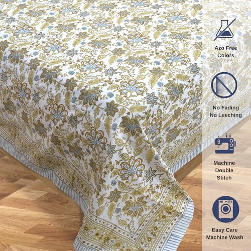Image of TOAI Hand Block Printed Bedsheet | Bed Spread Flatsheet Bed Sheet | Pure Cotton | King Size 108 inchx108 inch | 300 TC Long Staple Cotton | 2 Reversible Pillow Covers |Autumn Leaves