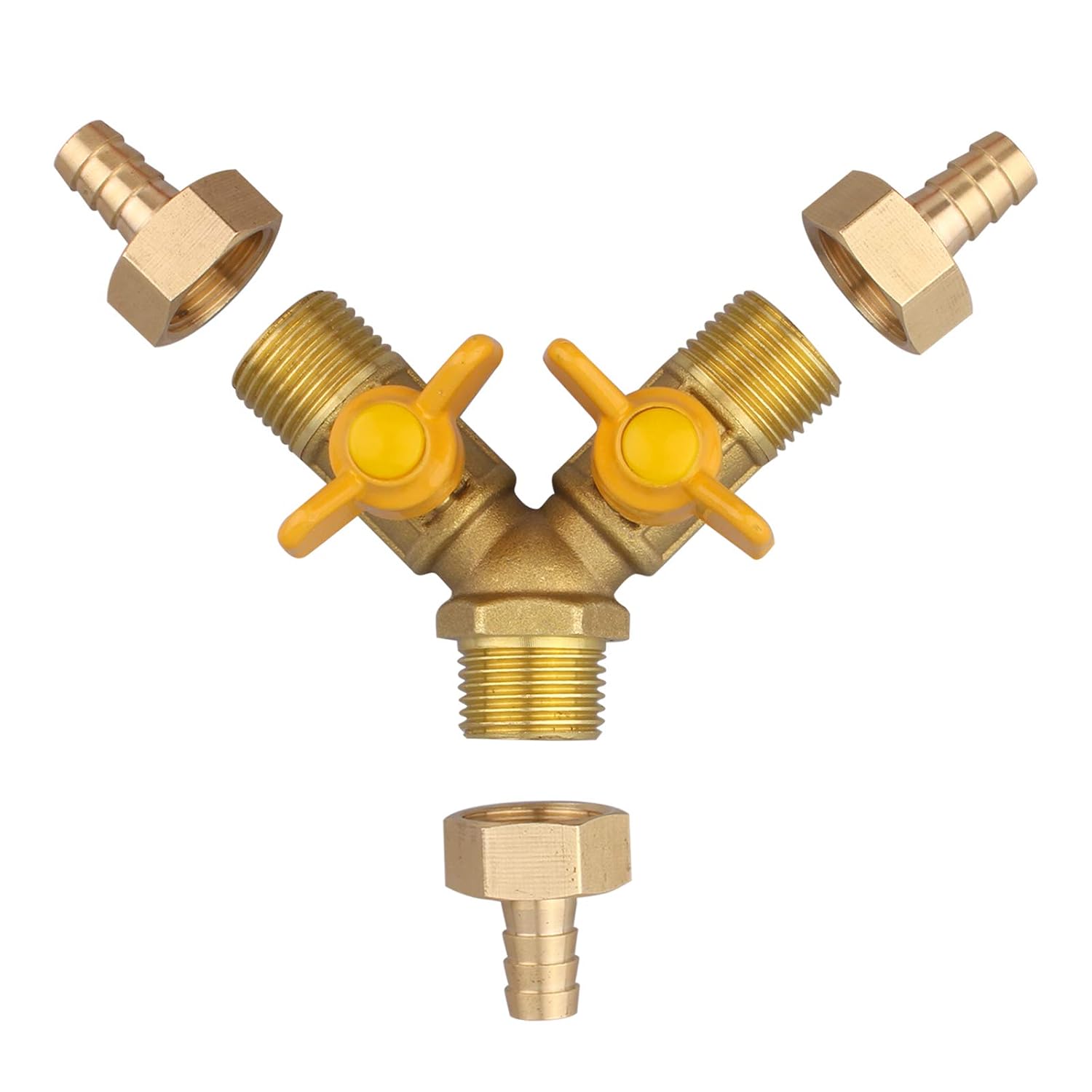 3 Way Shut Off Ball Valve, 3/8" Hose Barb Y Shape Brass Fitting, Thread Connect 2 Switch Valve
