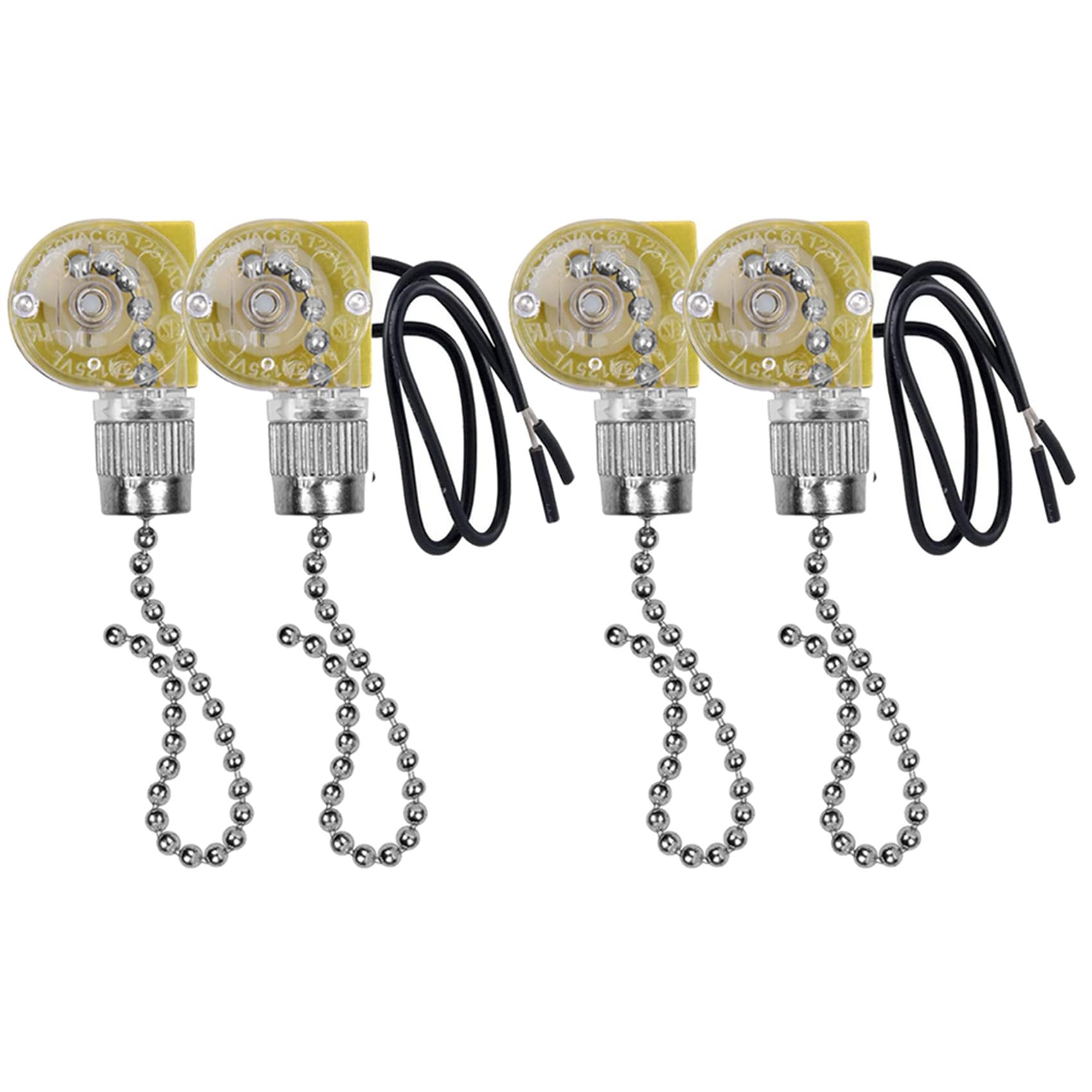 Jnchdghwa Ceiling Fan Light Switch ZE-109 Two-Wire Light Switch with Pull Cords for Ceiling Light Fans Lamps 4Pcs Silver