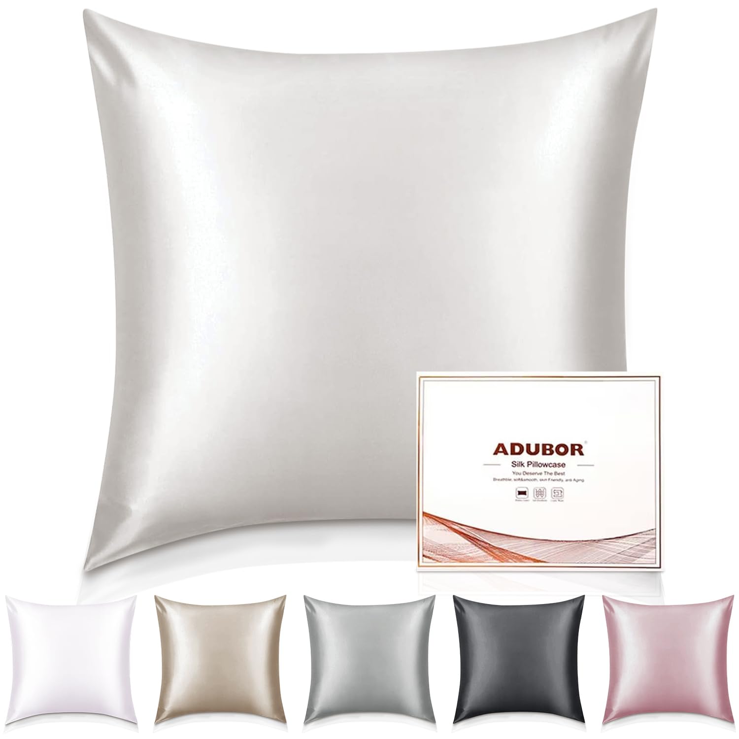 Adubor 100% Seidenkissenbezug für Haar und Haut, mit verstecktem Reißverschluss, beide Seiten, 22 Momme Seide, Fadenzahl 900