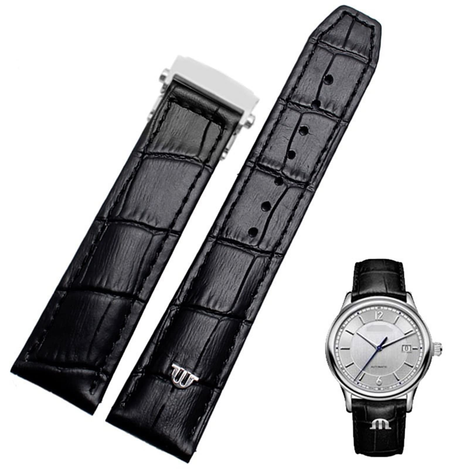 SRRDK Correa de reloj de cuero genuino, 20mm, 22mm, para correa de reloj MAURICE LACROIX, hebilla plegable, pulsera de cuero de vaca para negocios y ocio