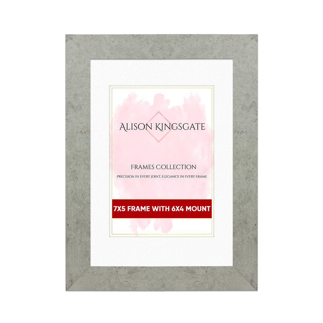 Alison Kingsgate 7x5 Grey Marble Picture Frame with 6x4 Mount - Engineered Wood Photo Frame with Precision Cut Cardboard Mount - Ideal for Posters -Sizes & Colours Available โ image 1