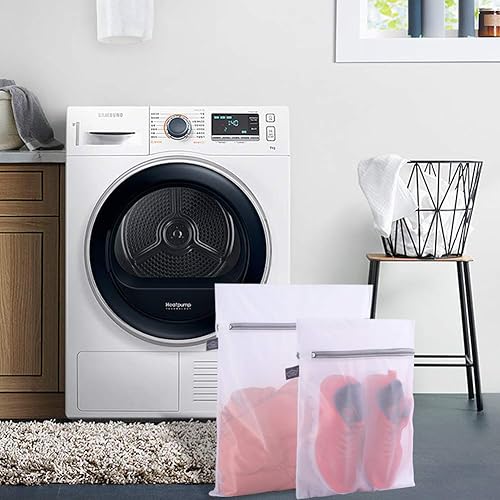 Miniatura 8 de Juego de 2 bolsas de lavandería delicadas bolsa de lavandería de malla duradera con cremallera bolsa de lavado de malla fina mantiene la forma del 2