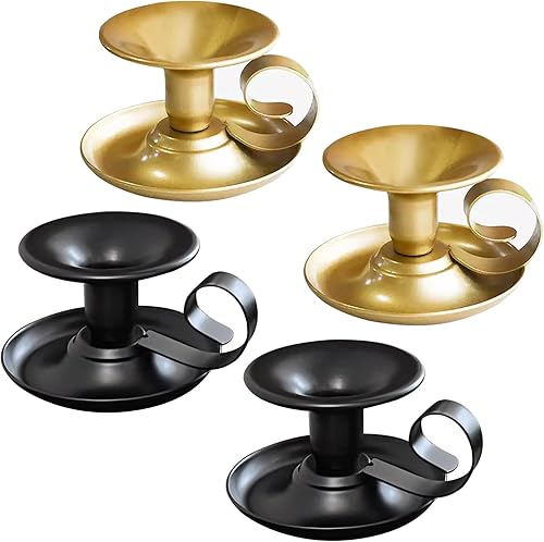 Juego de 4 portavelas para velas de pilar de metal negro dorado vintage para boda, decoración del hogar, centro de mesa