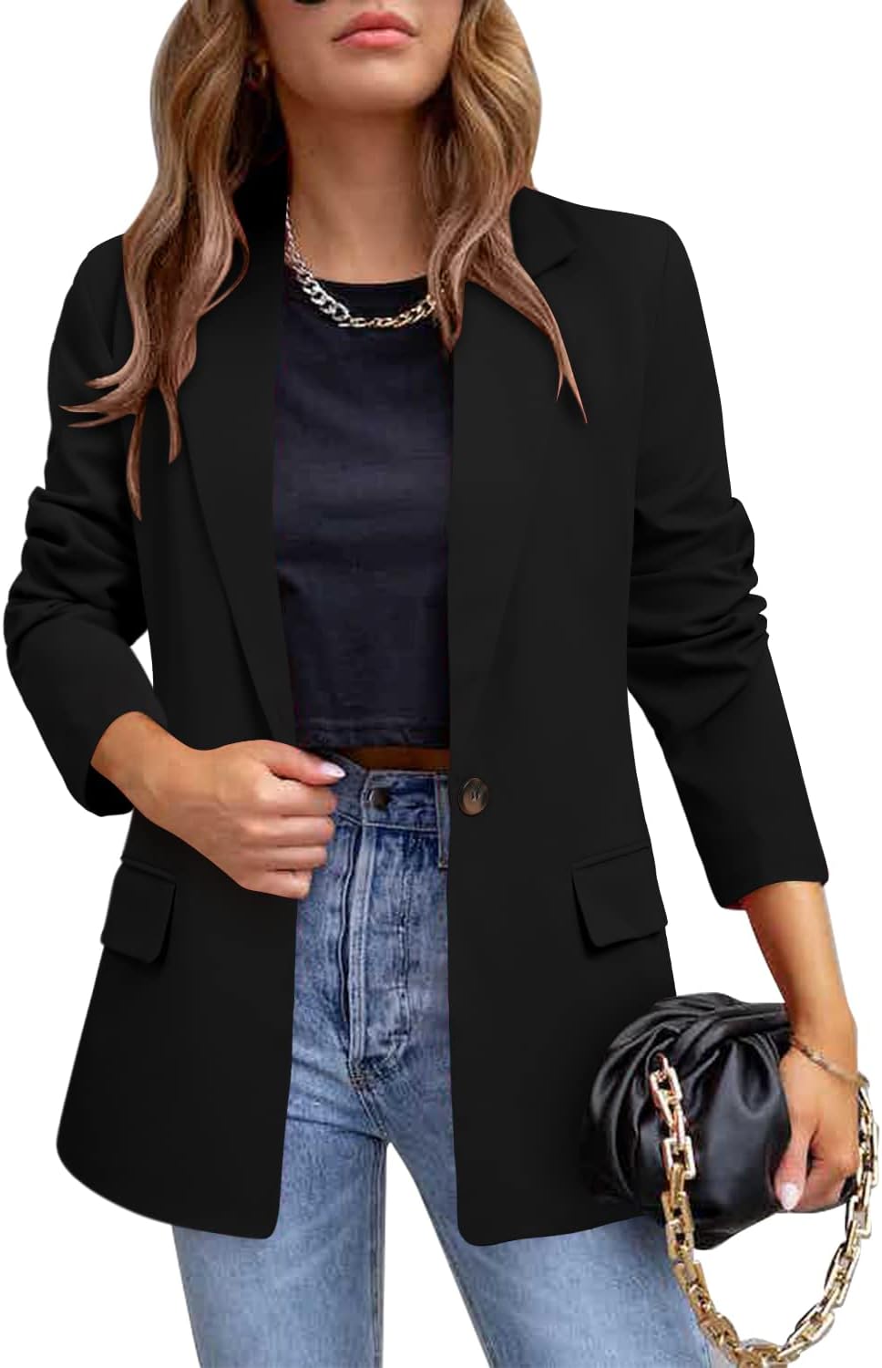 Womens Casual Blazer Jacket Long Sleeve Open Front Work Office Blazer Lapel Button Jacket