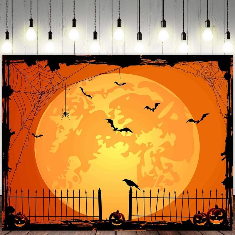 Miniatura 3 de Telón de fondo naranja para fotos de Halloween de 10 x 8 pies para fiestas, parche de calabaza grande, luna, fotografía, fondo, bruja para niños,