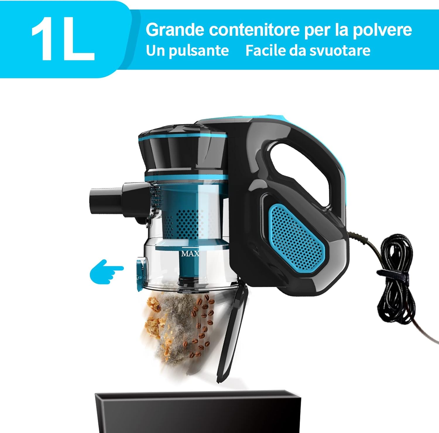 INSE Scopa Elettrica con Filo, Aspirapolvere Senza Sacco, 18kPa 600 W, con Cavo 6m, 3 in 1, per Pavimenti Duri e Peli di Animali Domestici