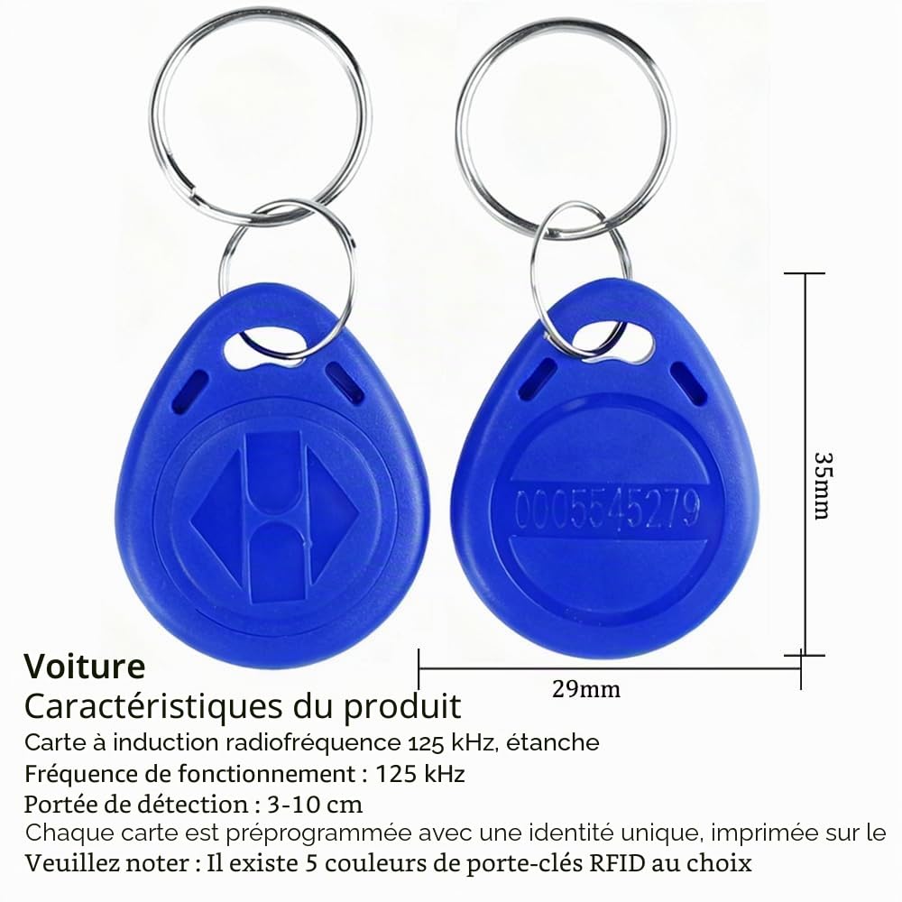 Serrure de porte et contrôleur d'accès, clavier étanche IP68 + housse de pluie + 10 porte-clés RFID 125 kHz + alimentation CC 12 V 3 A + bouton de sortie, capacité de 1000 utilisateurs