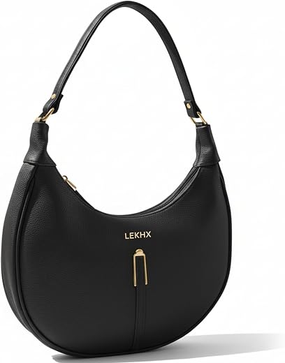 LEKHX Luna Women’s Black Hobo Shoulder Bag | Premium PU Leather Handbag for Office, College & Daily Use | Stylish Lightwei...