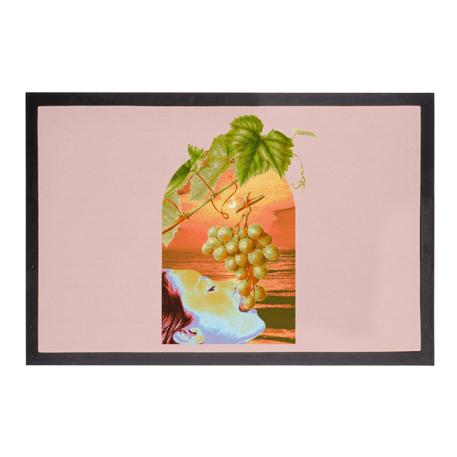 Paillasson rose absorbant et robuste 60x40cm illustration nature rétro 80's