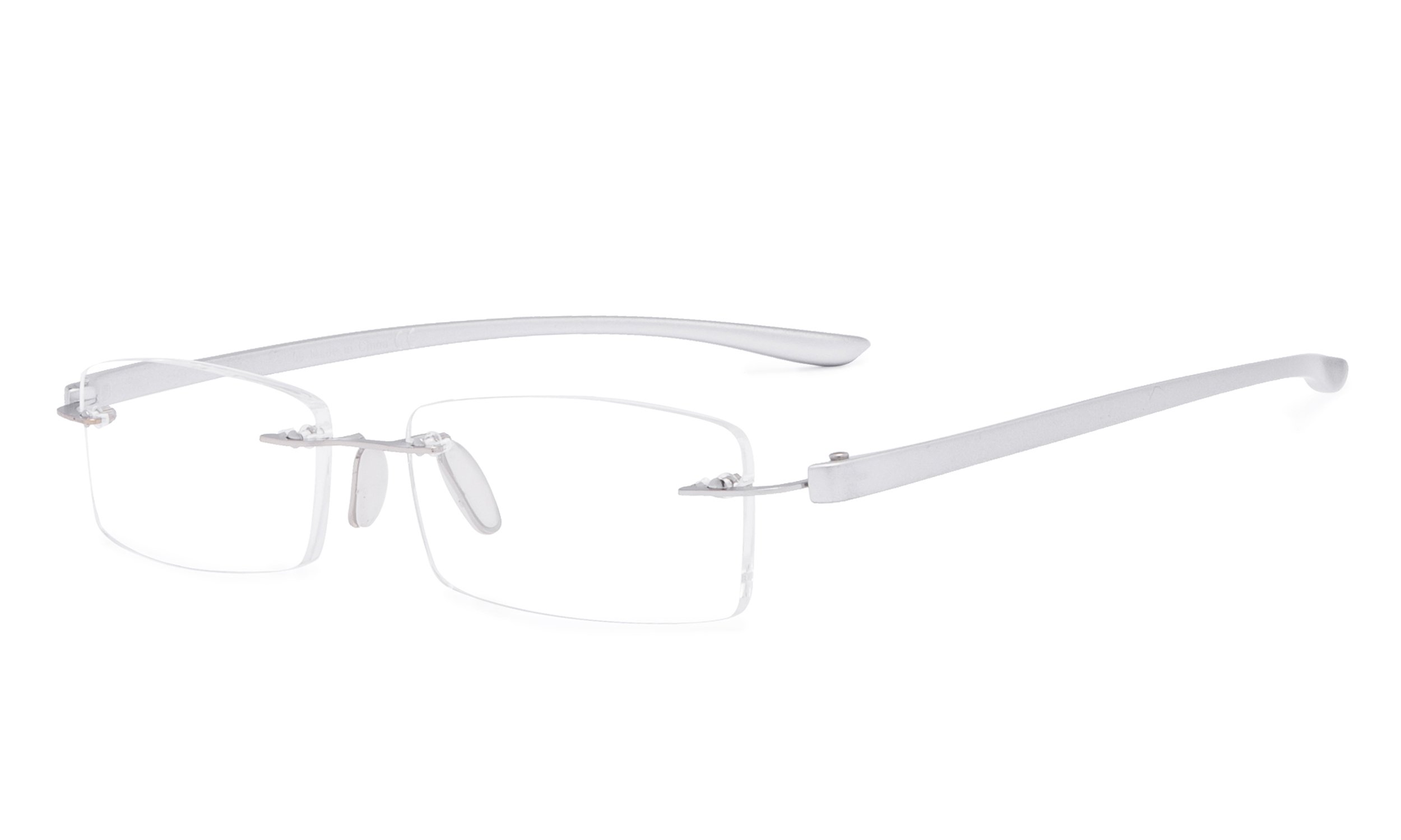 Eyekepper Reader Small Lens Rimless Reading Glasses Silver Men Women, Silver Arm, +2.50 dioptres