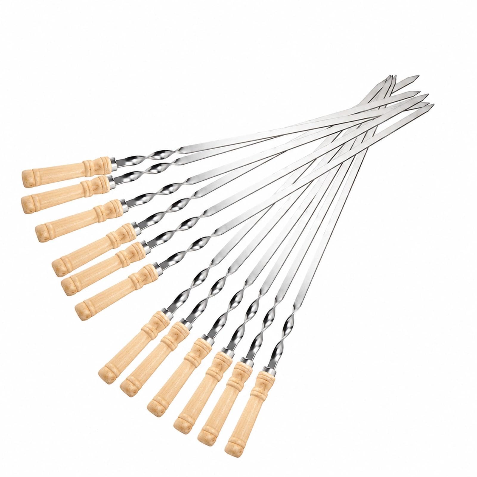 IMEEA 55cm Grillspieße Adana Spieße Wiederverwendbar Edelstahl Barbecue Grillspieße Spieße Schaschlikspieße mit Holzgriff(12 Stück）