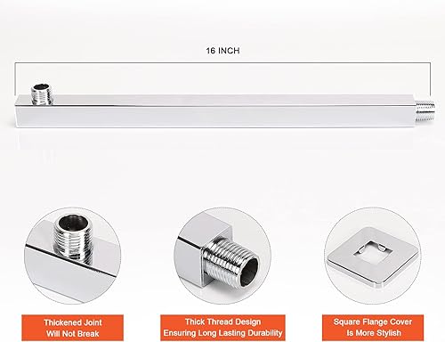 Miniatura 4 de HarJue Cabezal de ducha con brazo de extensión, cabezal de ducha cuadrado de alta presión con brazo de ducha, cabezal de ducha de acero inoxidable,