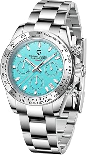 Relógio masculino de quartzo Pagani Design Daytona Homage movimento japonês, bisel de cerâmica, pulseira de aço inoxidável, coroa rosqueada, relógio esportivo à prova d'água, 1727 azul