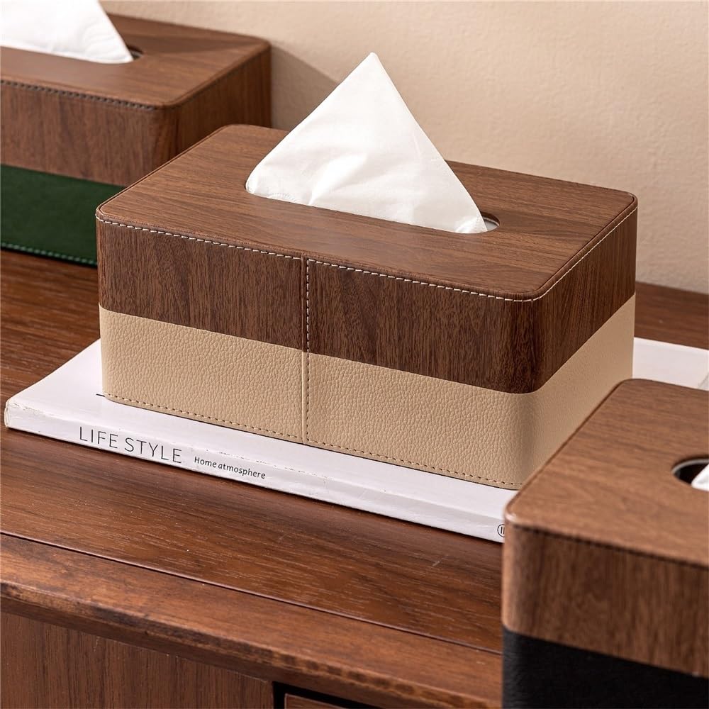 Nuova scatola for fazzoletti in legno massello in stile cinese con stampa paesaggistica, porta tovaglioli multifunzionale e organizer for l'arredamento dell'home office(Green)