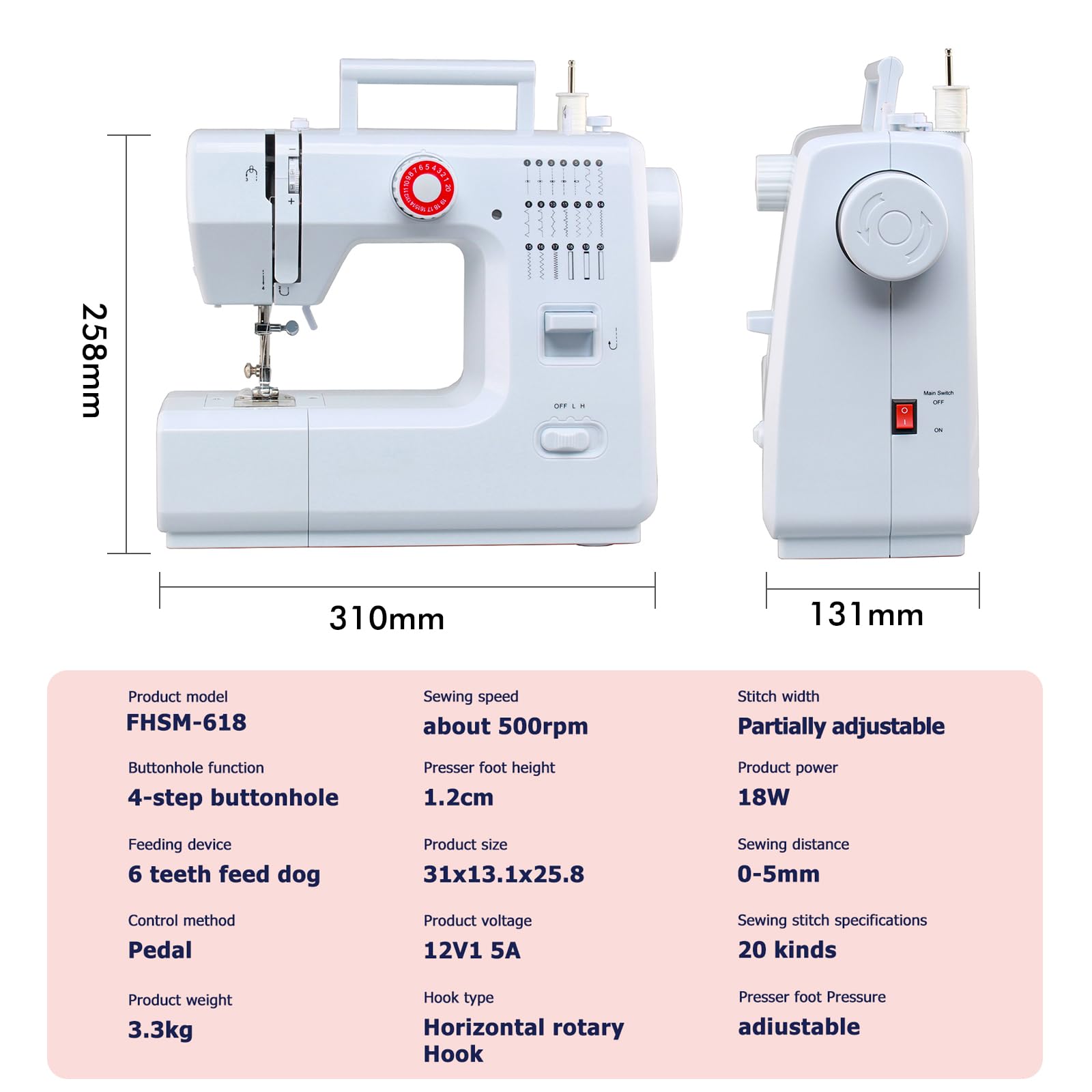 618 MáQuina De Coser PortáTil Con 20 Puntadas, 42 Piezas Kit De Costura Completo, 25 Piezas De Patchwork Y Portahilos, Mini Costura Electrica Para Principiantes Y Expertos