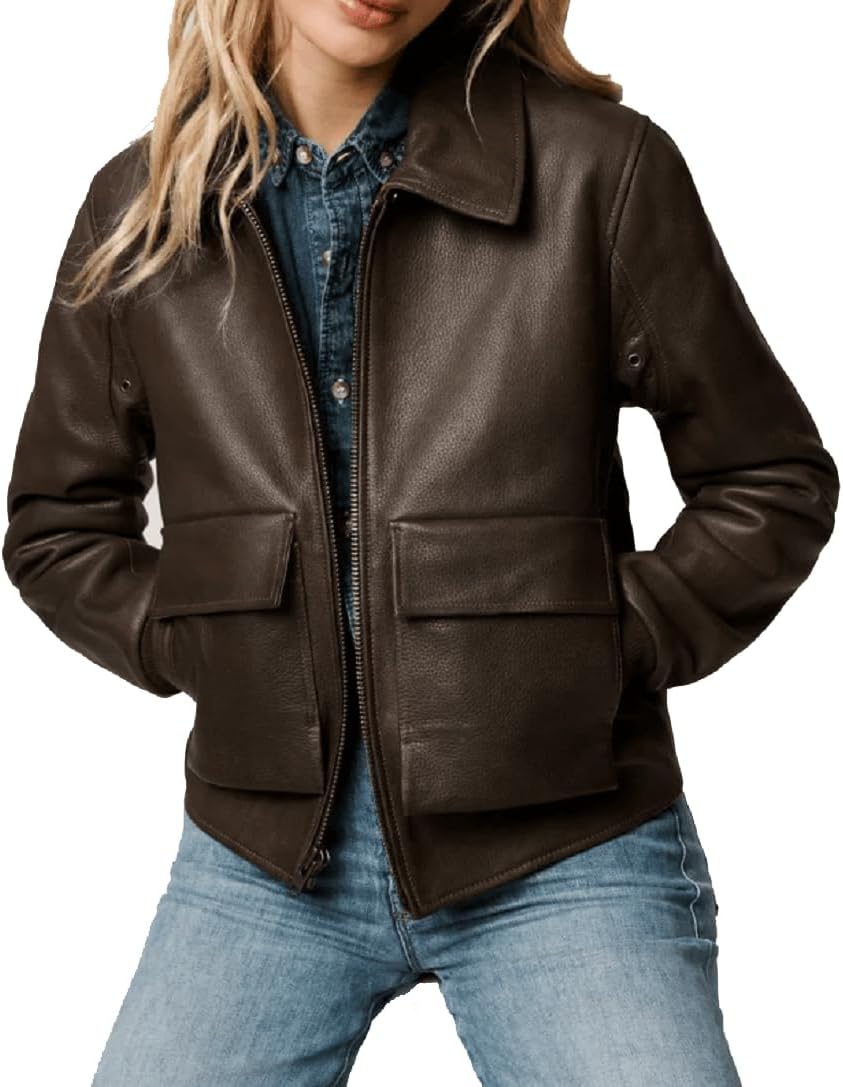 Isaac & David Chicago Women’s A2 Aviator Removable Fur Collar Leather Jacket Women Genuine A-2 Aviator Leather Bomber Jacket - Image 3