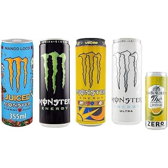 Monster Energy Drink Test Pack Refreshing Alcohol-free Energy Drink 355 ml Disposable Tin + 1 Pack Free San Benedetto Iced Tea with Lemon No Sugar 330 ml Tin