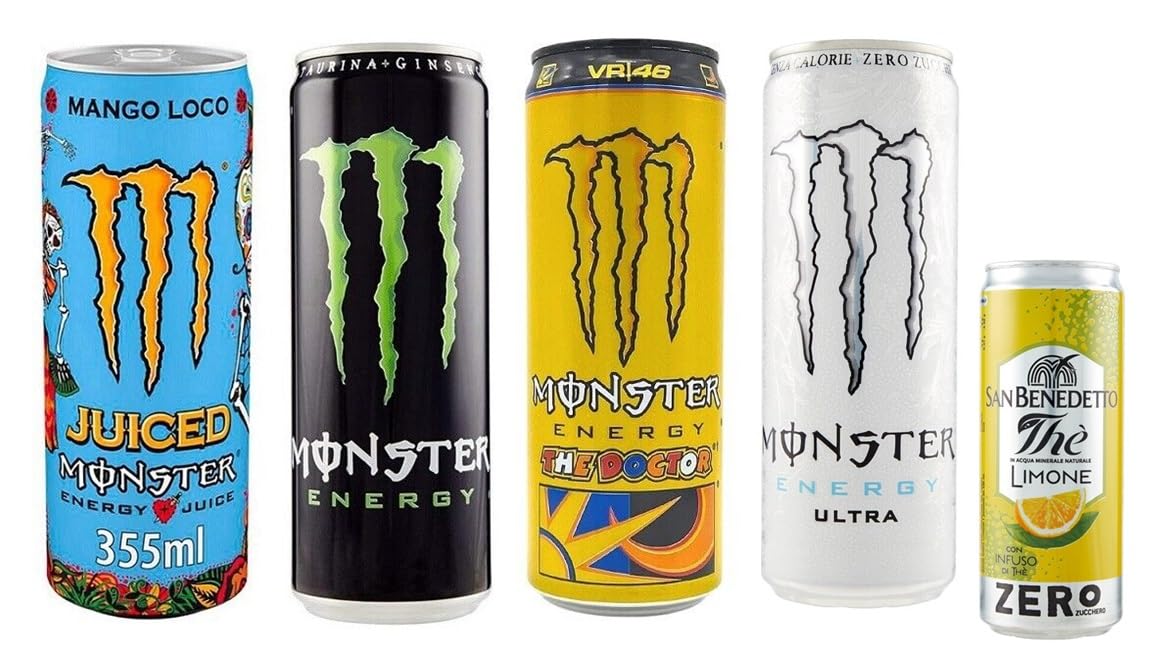 48er-Pack Testpaket Monster Energy Drink,Erfrischender alkoholfreier Energiegetränk,355ml Einwegdose + 1er-Pack Kostenlos San Benedetto Eistee mit Zitrone Ohne Zucker 330ml Dose