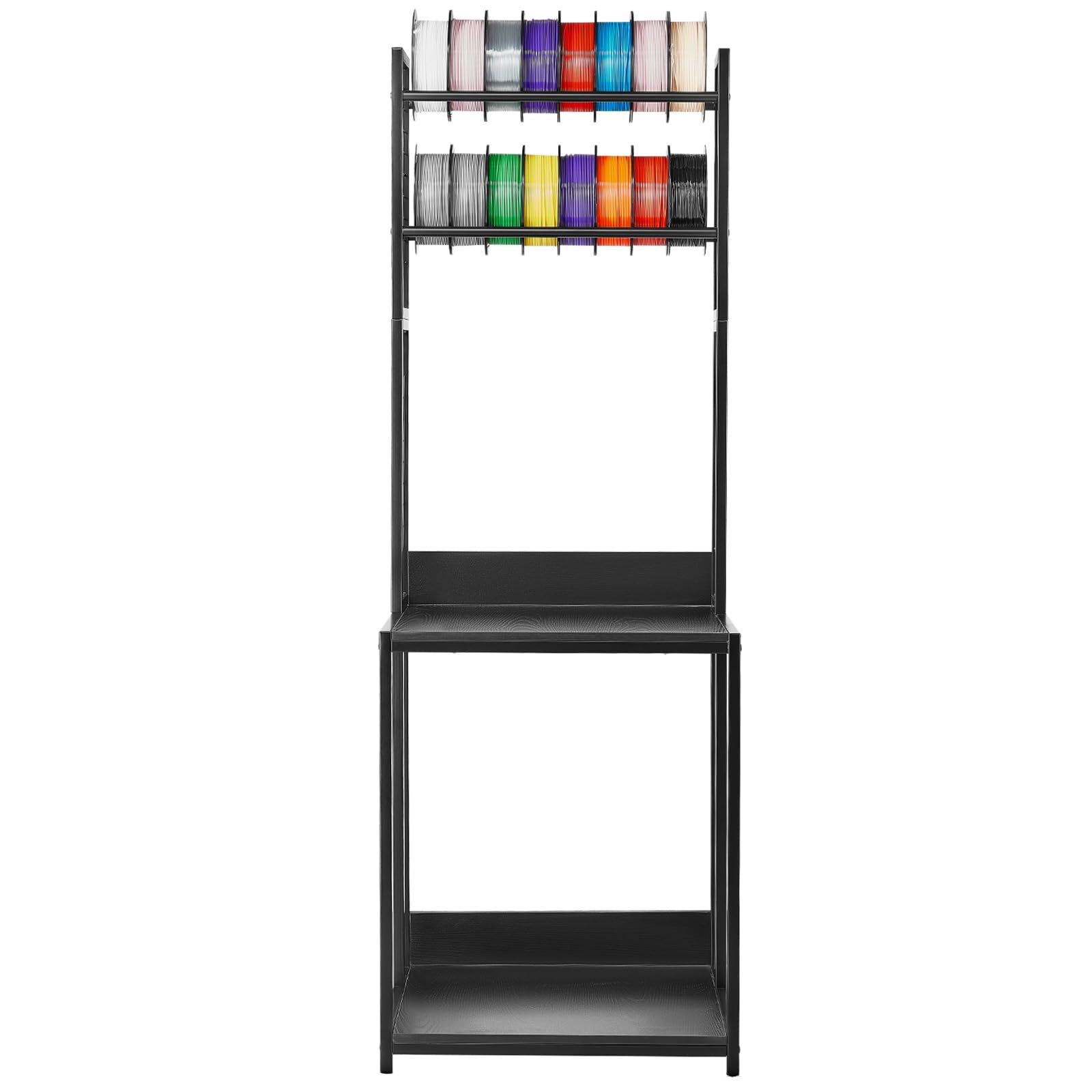 VEVOR Stojak na filamenty 3D 600 x 600 x 1800/1820 mm, 4-poziomowy regał do drukarki 3D z pojemnikiem na filament i koła, do biura i warsztatu, czarny