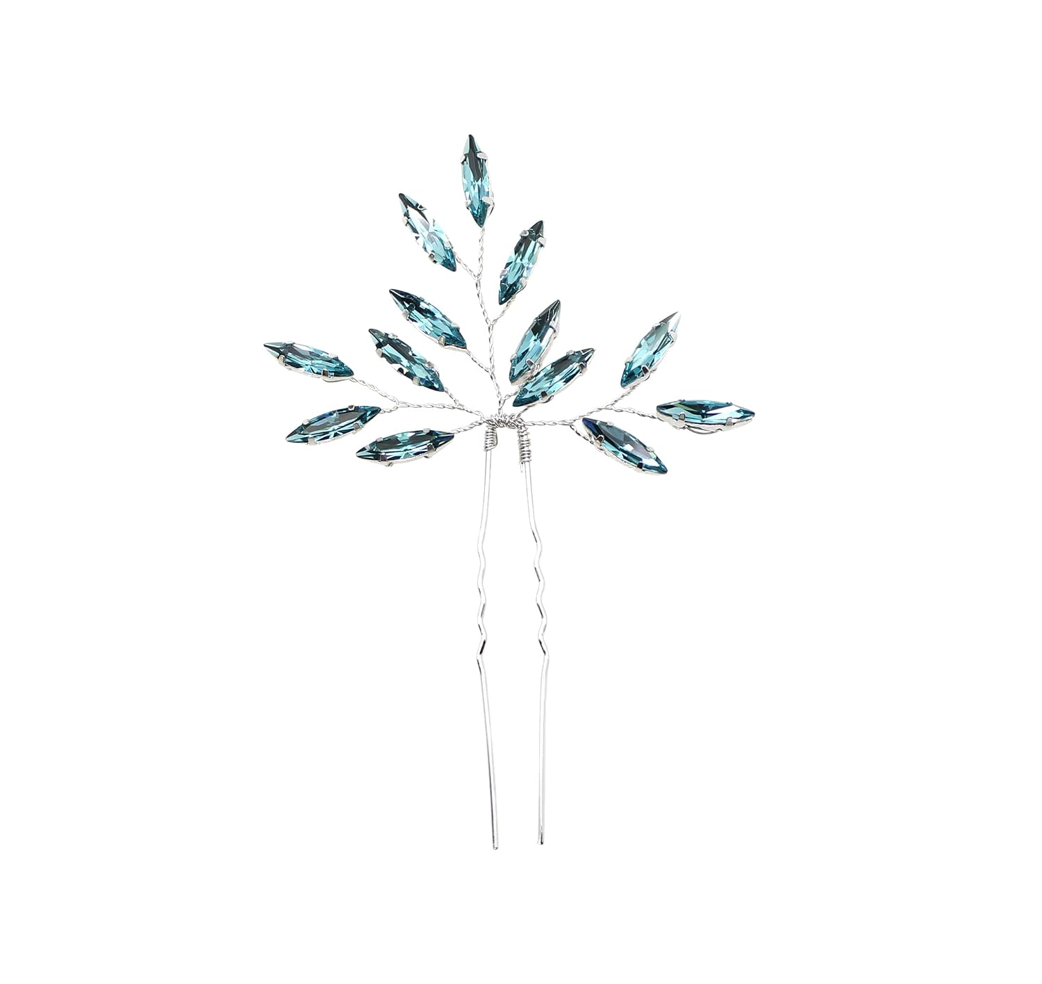 Faship Gorgeous Light Blue Premium Marquise Rhinestone Crystal Floral Hair Pins Comb Accessories