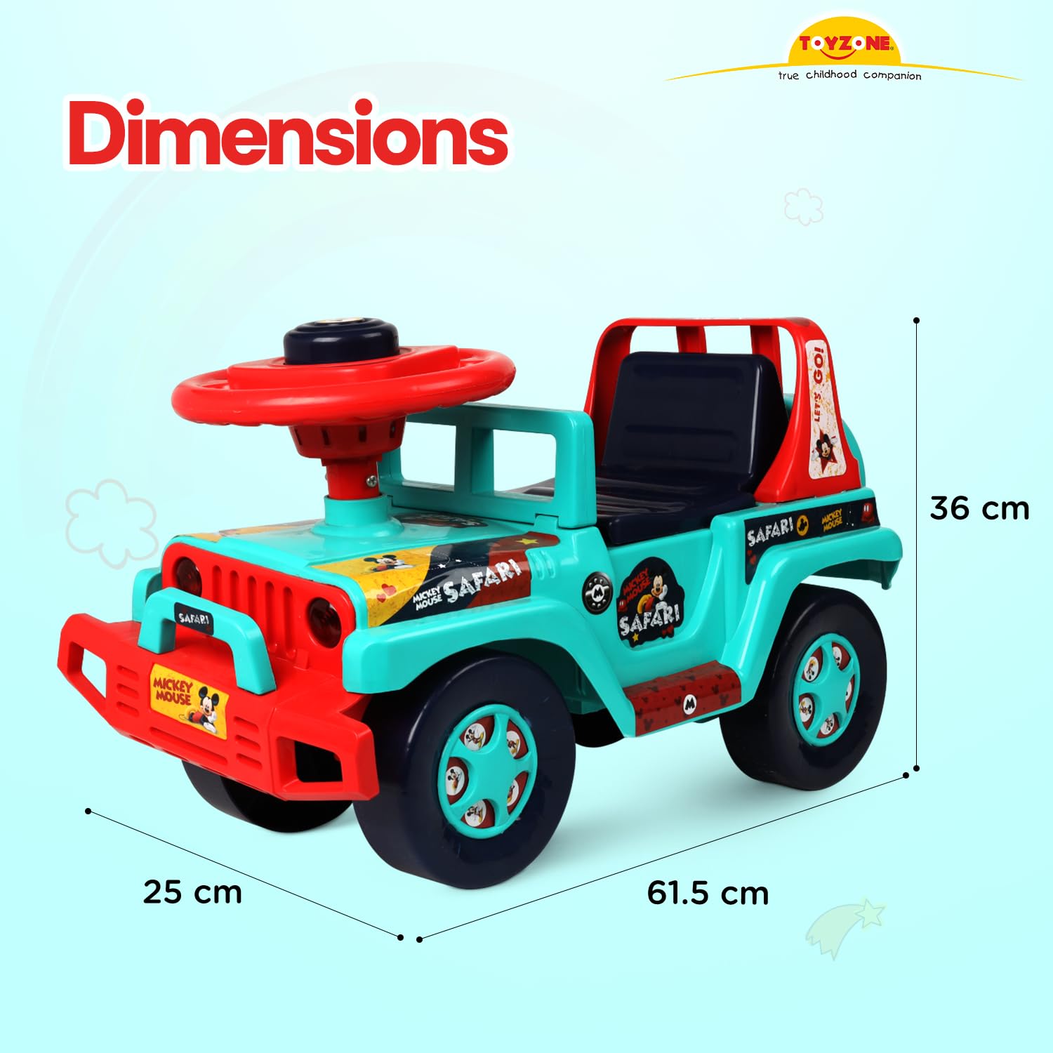 Toyzone Ride On | Baby Car | Kids Car | Toy Car| Push Car| Swing Car| Ride on Car with Music & Horn (Mickey Mouse Safari) 3
