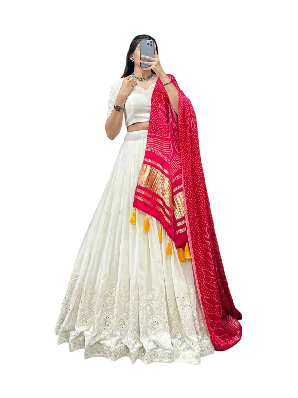 Women's Off White Color Lucknowi Work Lehenga Choli With Dupatta-image-14