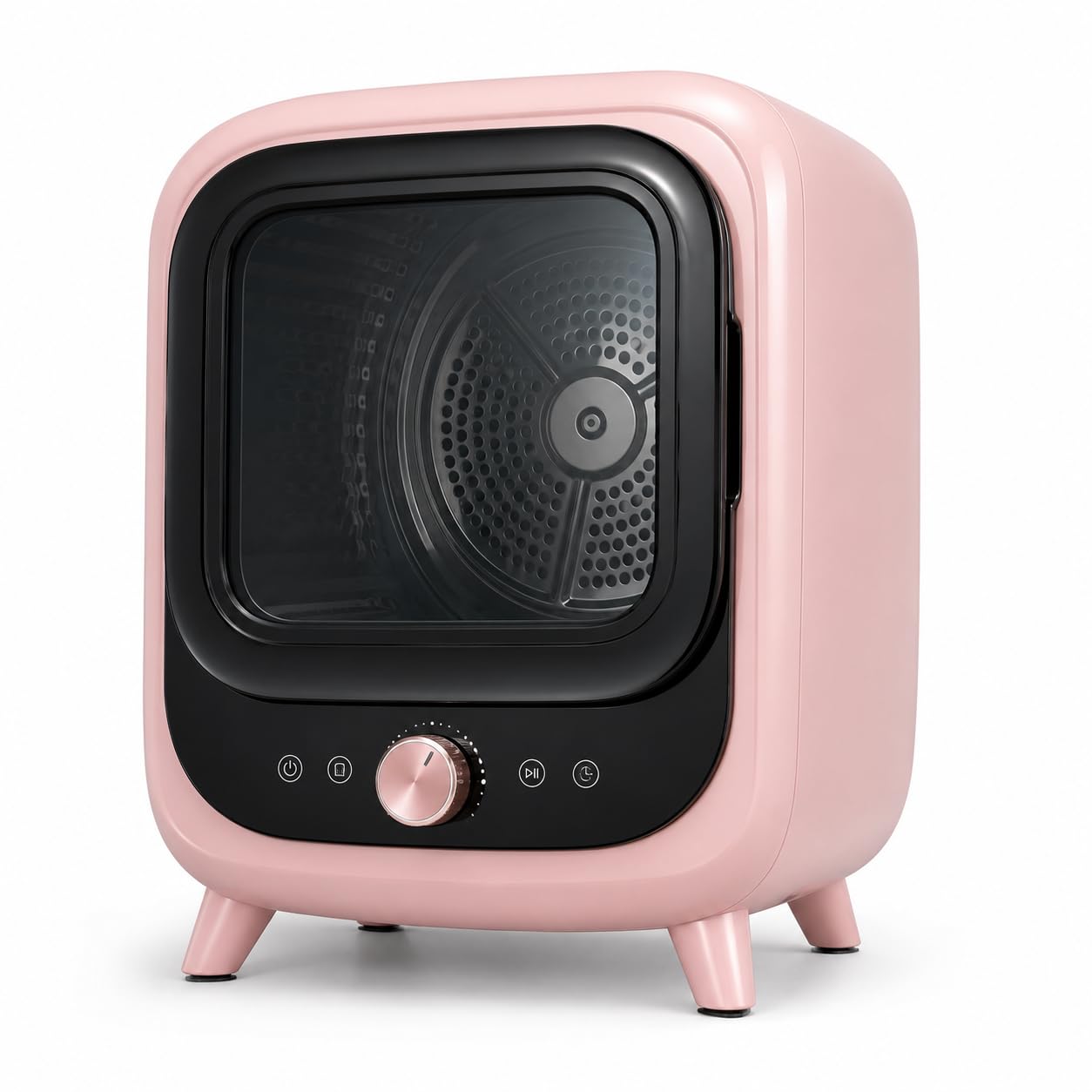 Mini 0.8 kg belüfteter Wäschetrockner, 450 W, 4 Programme, Pink | Edelstahltrommel, 35 dB Betrieb, Heiß- und Kalttrocknung, Timer-Steuerung und transparente Frontladertür