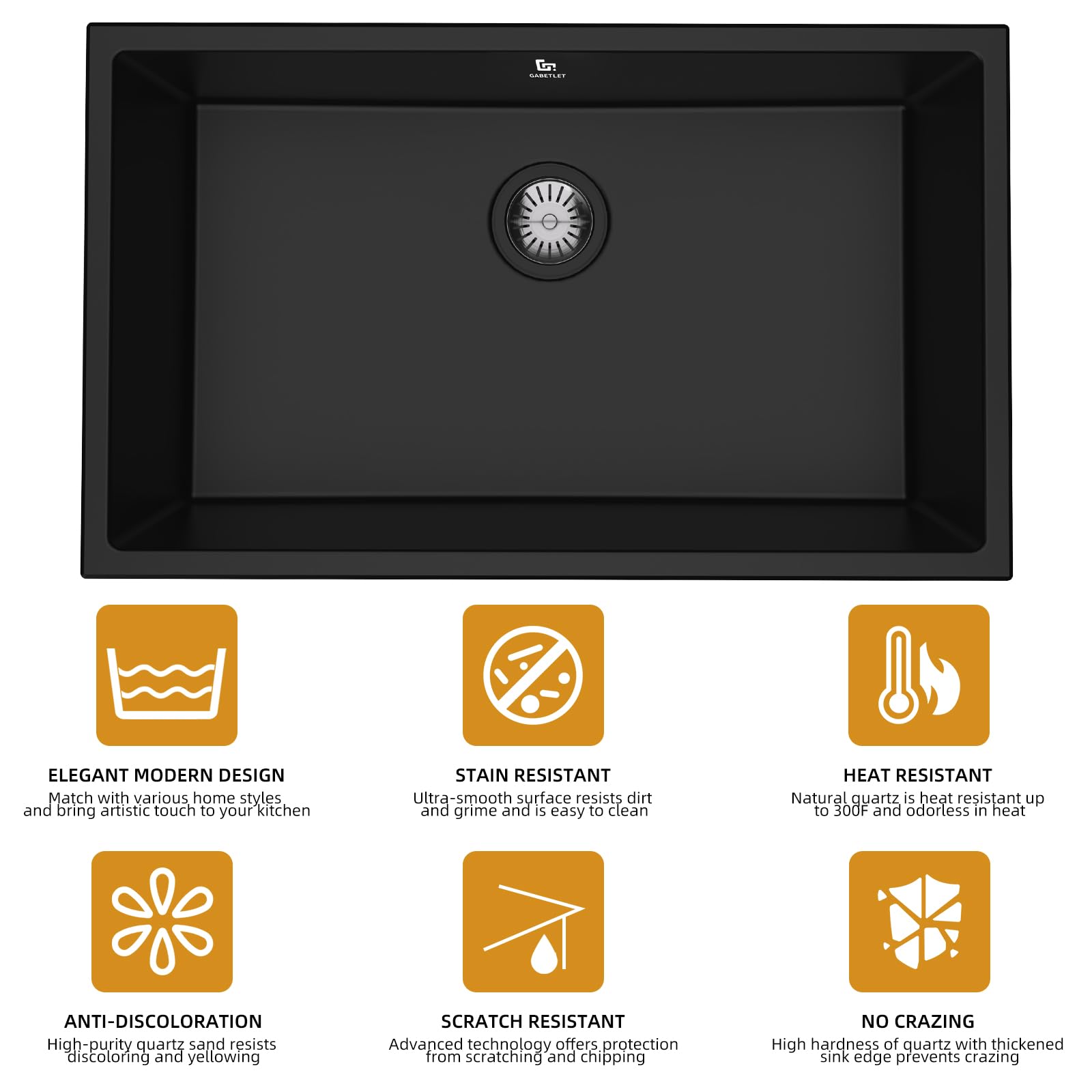 30-inch Granite Composite Kitchen Sink, GABETLET Undermount Quartz