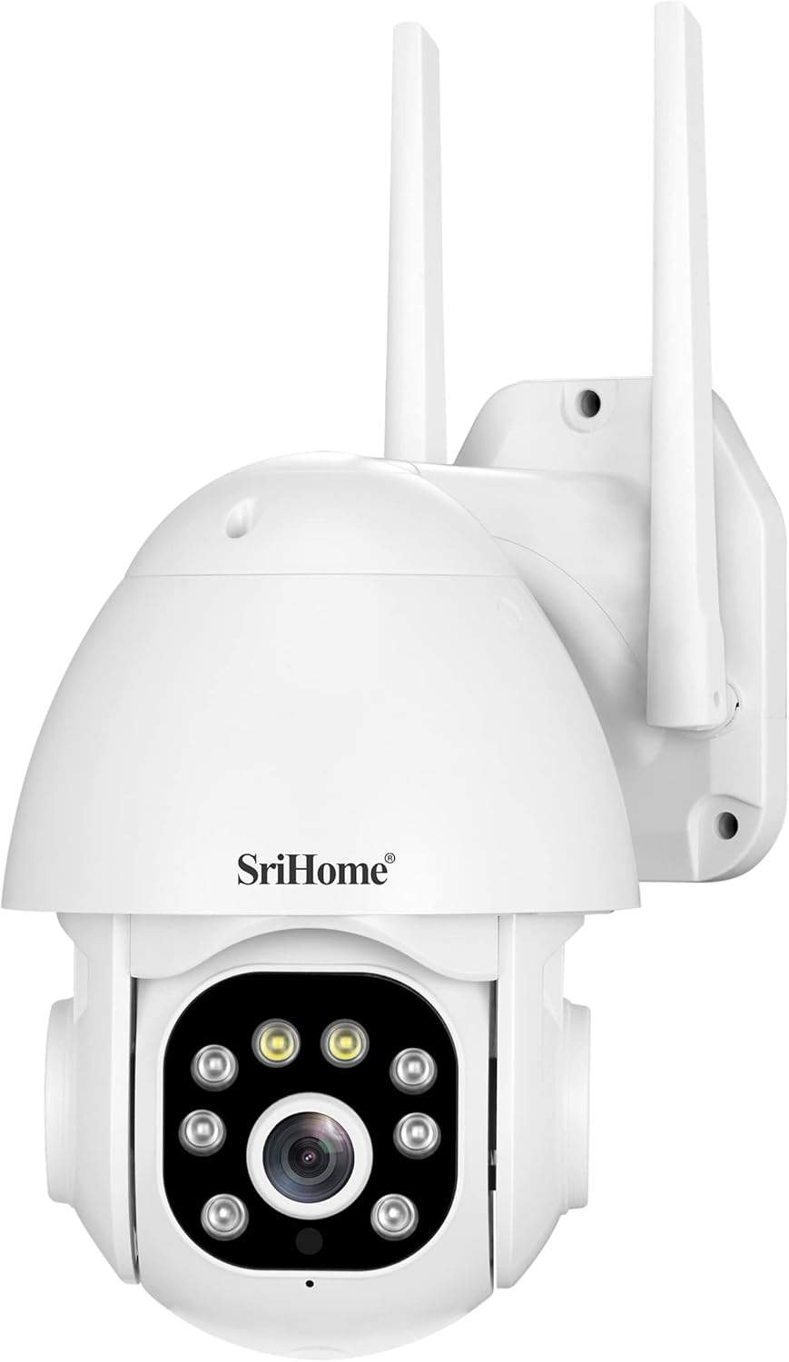 SriHome 3MP PTZ IP Security Camera with Human Motion Tracking, Full-color Night Vision, Sound and light alarm, IP66 Waterproof, 2-Way Audio, TF card local storage