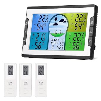 Multi-functional Wireless Weather Station, Japanese Digital Thermometer/Hygrometer 3 Sensors Compatible, Indoor and Outdoor Temperature and Humidity Measurement, Weather Forecast/Alarm