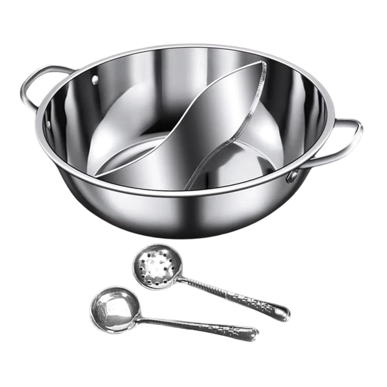 Gralara Geteilter Shabu Shabu Topf Aus Edelstahl mit Metallseihlöffel Und Suppenkelle für Heißes Pot Und Nudelgerichte für Küchenarbeit