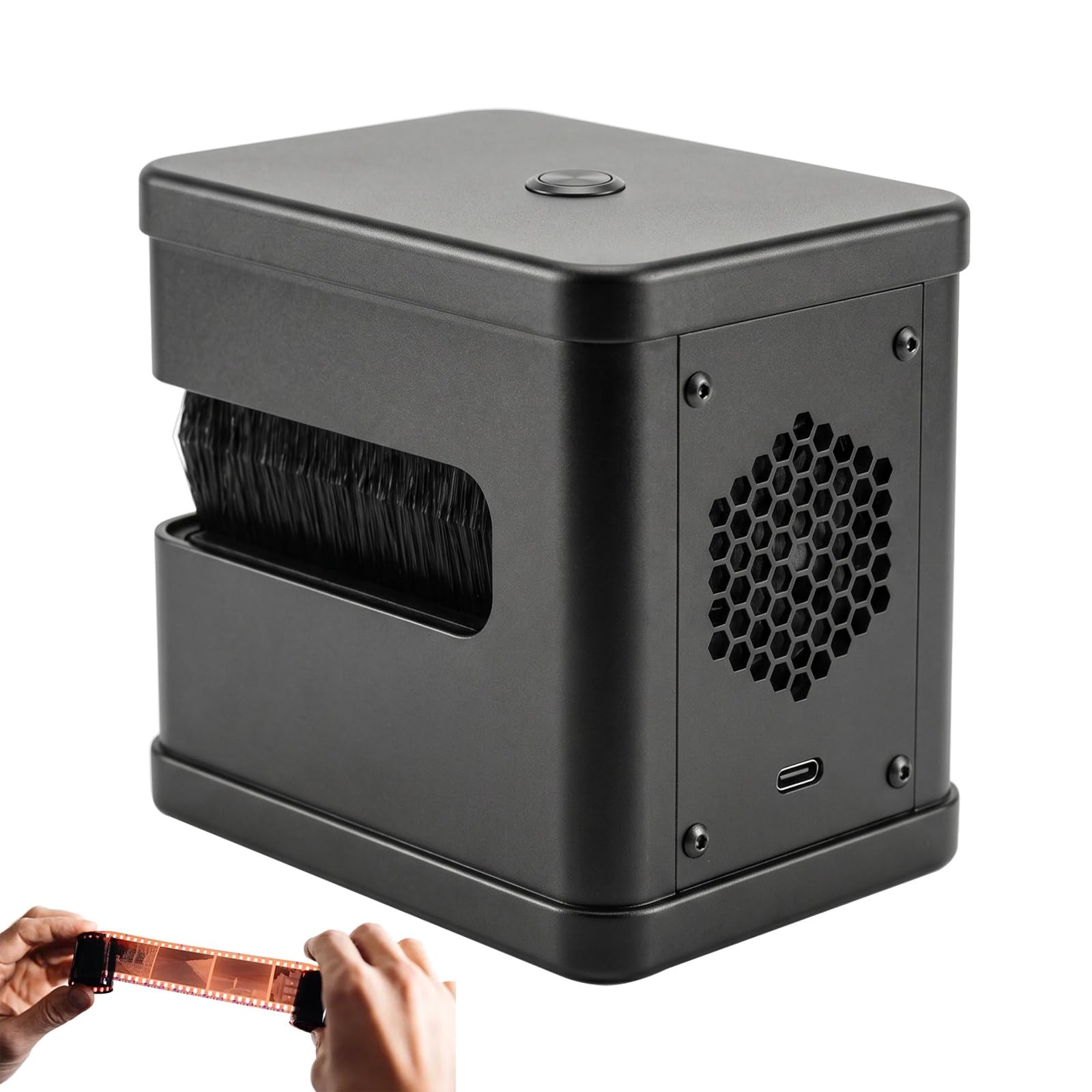Limpiador eléctrico antiestático para Negativos, Equipo de Limpieza para Cuarto Oscuro con 8 Filas de cerdas de Nailon Suaves y extraíbles, Cepillo motorizado para películas de 35mm(Black)