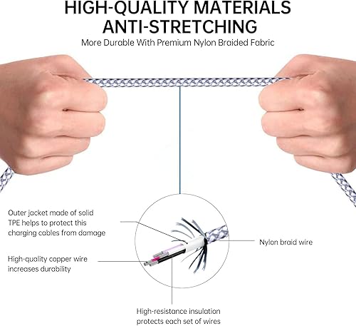 Miniatura 5 de Paquete de 3 cables Lightning para iPhone, nailon trenzado de 6 pies, certificado MFi, cargador rápido USB para iPhone 14/13/12/11 Pro Max/XS