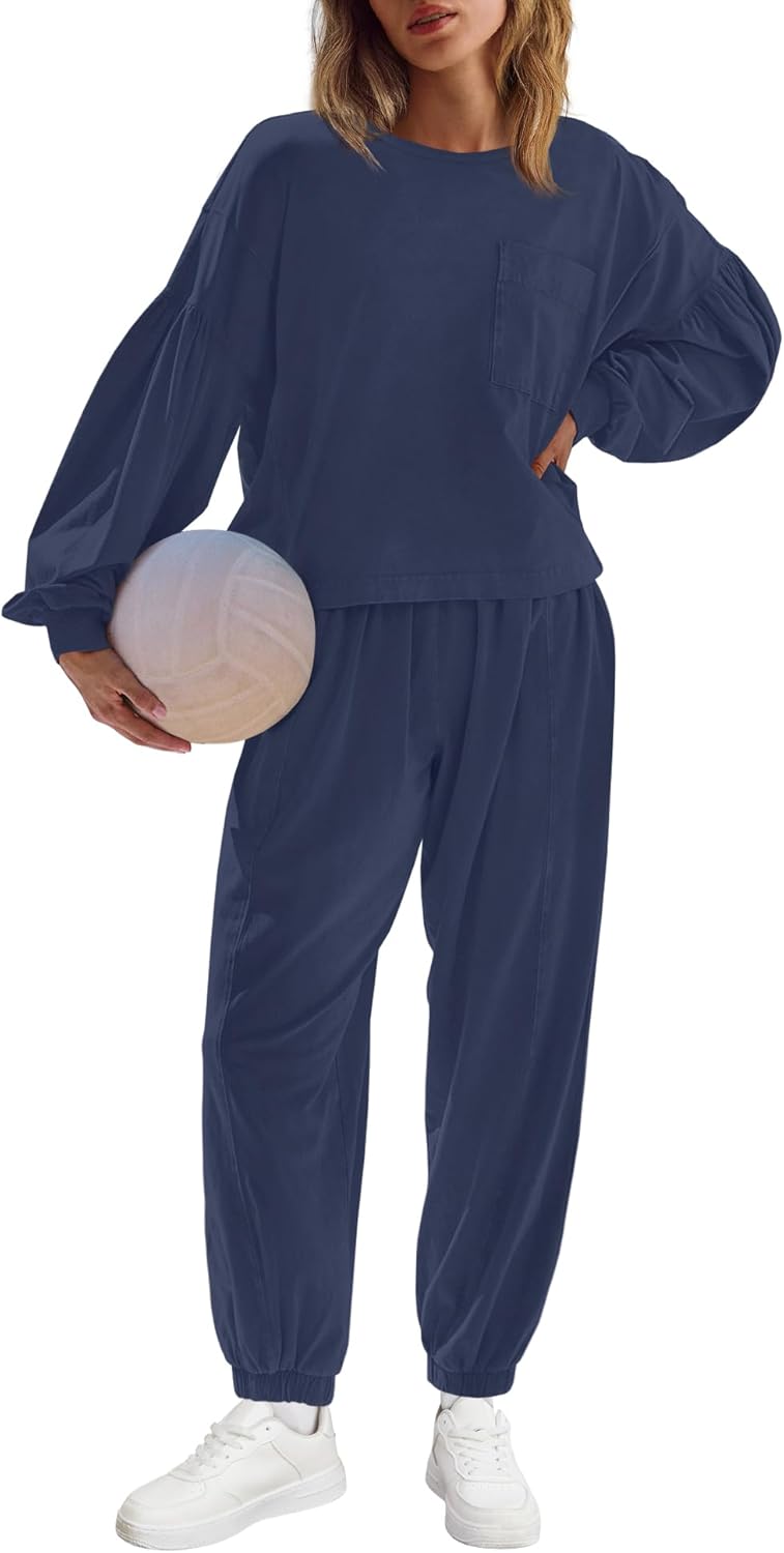 LAMISSCHE Womens Lounge Sets 2 Piece Outfits Matching Sets Long Sleeve Top Jogger Set Airport Travel Outfit Tracksuit