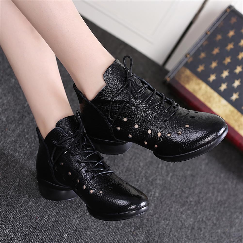 VEACAM Zapatos De Jazz para Mujer Zapatillas De Baile De Práctica con Cordones Zapatos De Baile Modernos De Cuero Transpirable Zapatos De Plataforma para Caminar