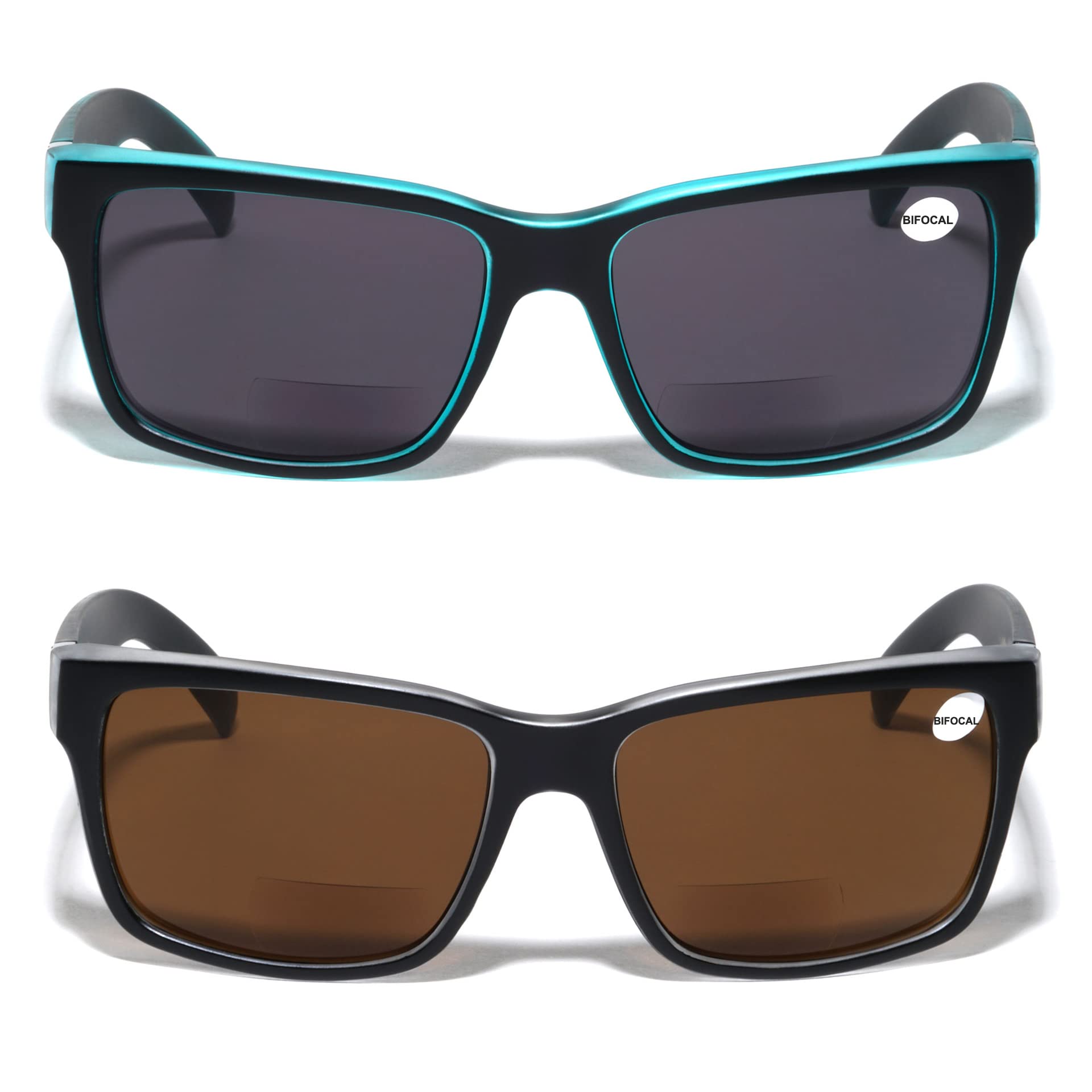 V.W.E. 2 Pairs Men Bifocal Large Wide Fitment 150mm Reading Sunglasses - Outdoor Readers Glasses (1 Black 1 Brown, 2.75)