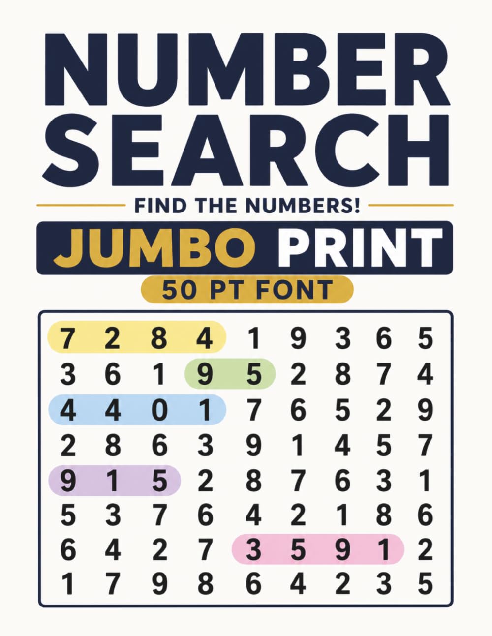 Number Search for Seniors: 80 Extra Large Print Puzzles with Solutions | 50 PT Font for Low Vision Readers (Jumbo Print Senior Puzzles)