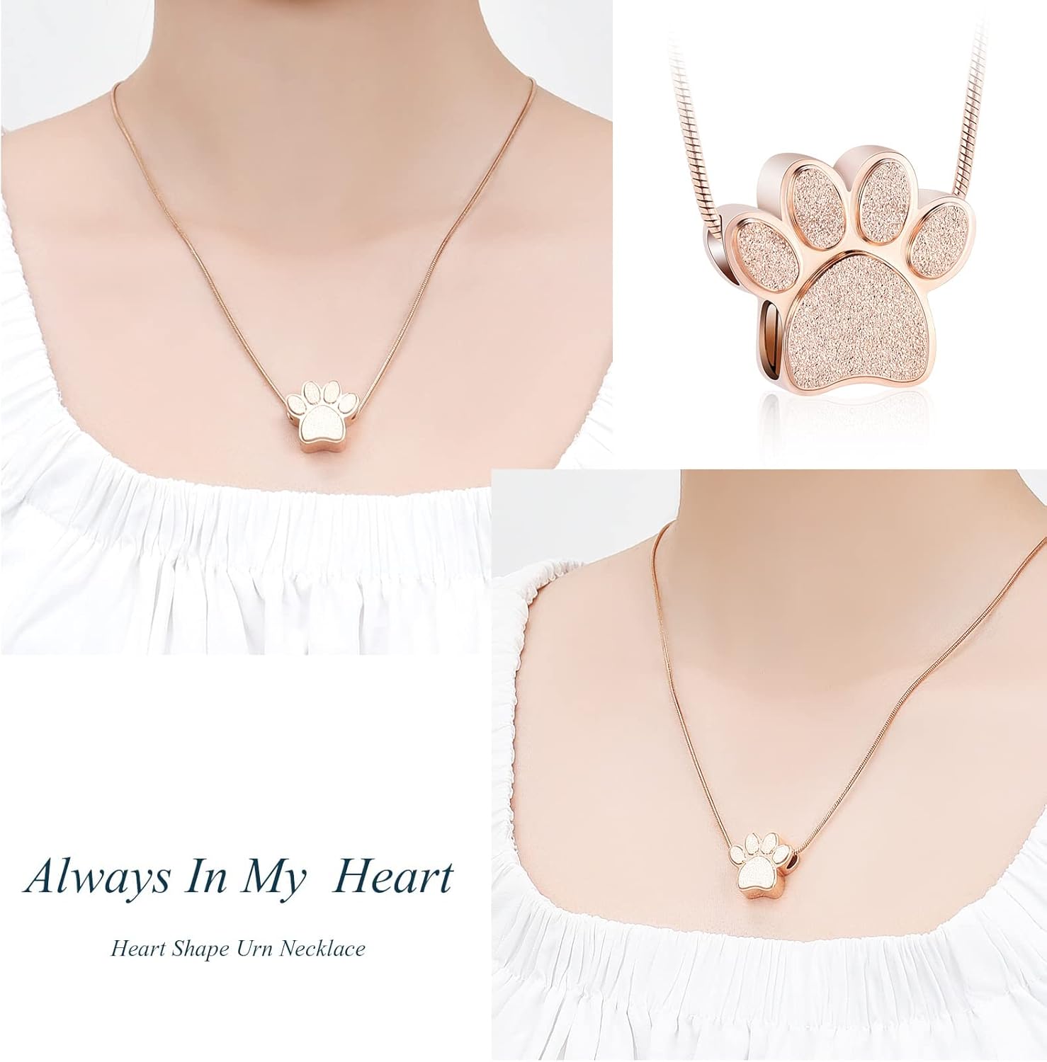 zeqingjw Pet Cremation Jewelry for Ashes Pendant Paw Print Pet Heart Urn Necklace Memorial Keepsake Jewelry for Pet/Dog's/Cat's Ashes - Image 4