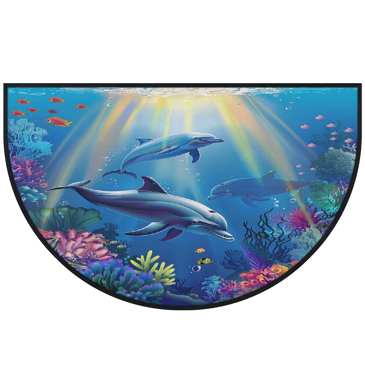 Mexpekil Paillasson sous-marin en demi-lune pour intérieur et extérieur - Tapis de sol antidérapant lavable - Demi cercle - Attrape la saleté - 100 x 160 cm