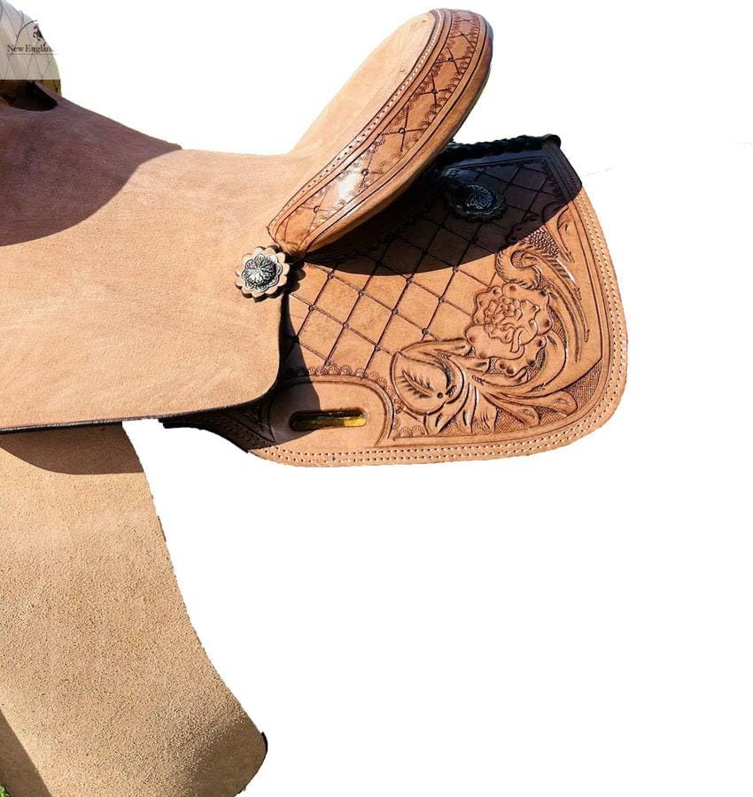 Horse Saddle Leather Western Barrel Racing Handmade Premium Comfort Horse Saddle for Best Riding Trail Equestrian Tooled Carved Size: 10-18 inches Seat Available, UG02