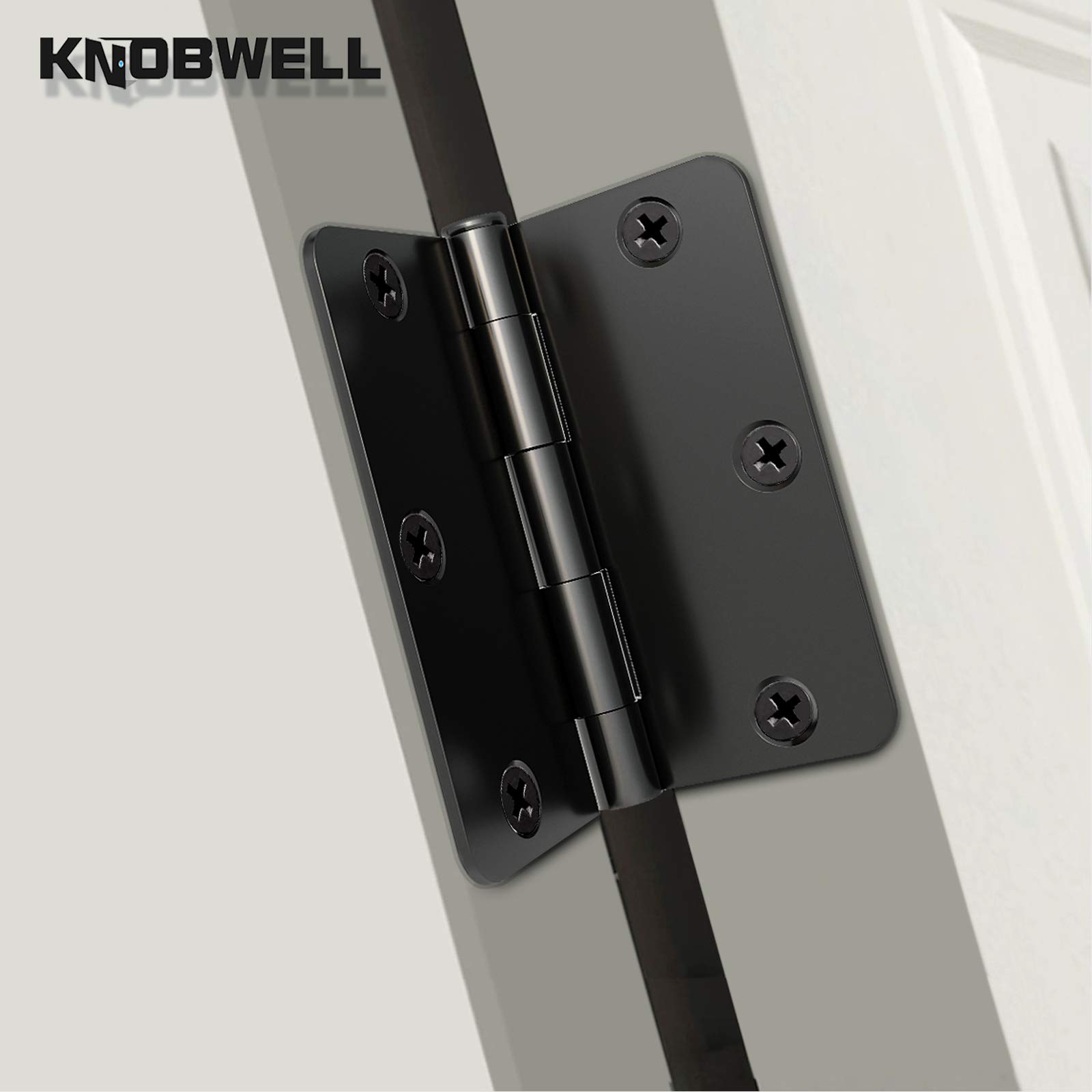 KNOBWELLÂ 50 Pack of Matte Black Door Hinges - 3.5 inch x 3.5 inch Interior Door Hinges Black Finish with 1/4" Radius Corners