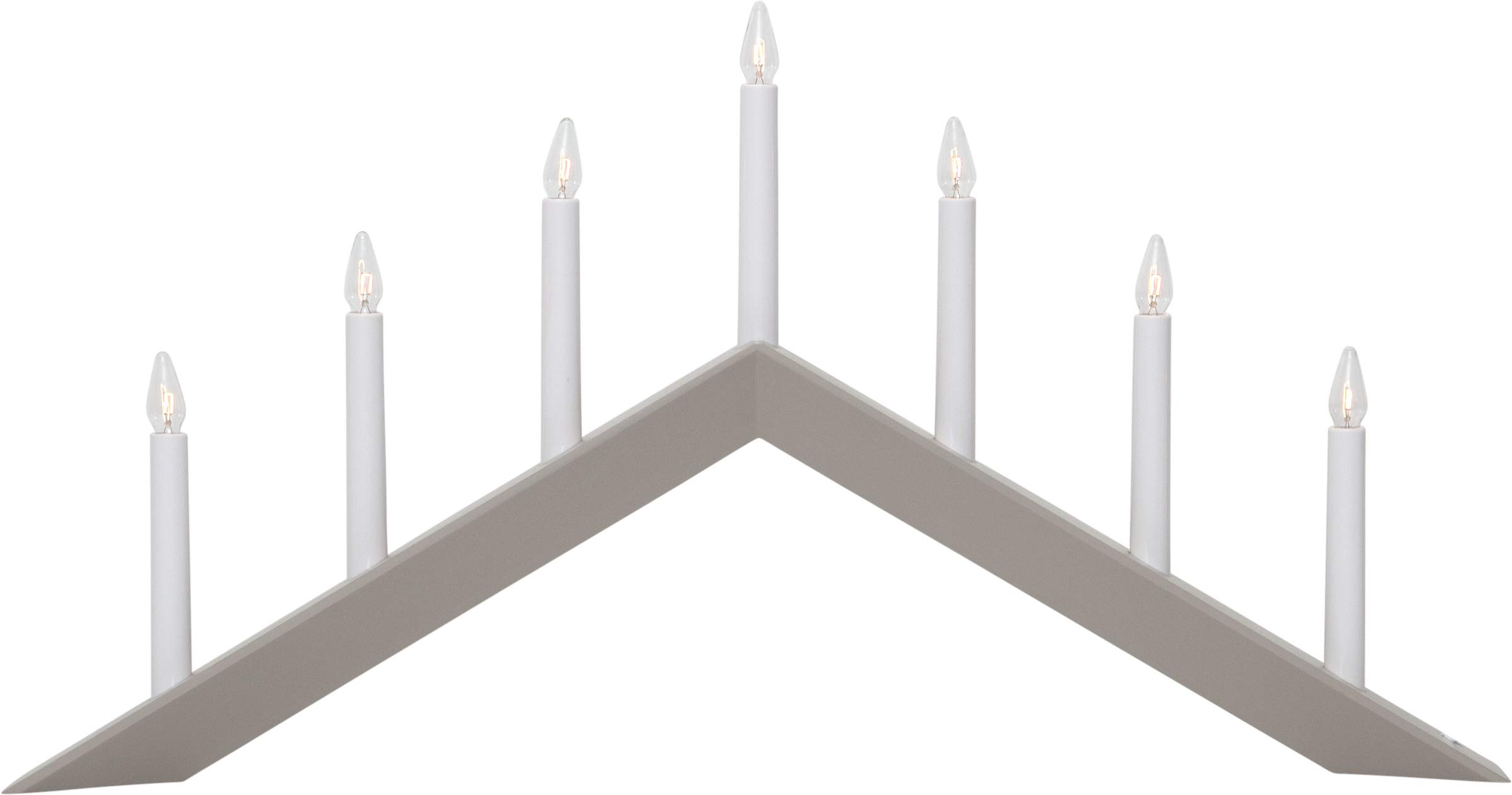 Fensterleuchter Arrow von Star Trading, Kerzenständer mit 7 Glühbirnen E10 warmweiß, Weihnachtsdeko aus Holz in Beige, Kabelschalter, Länge: 69 cm