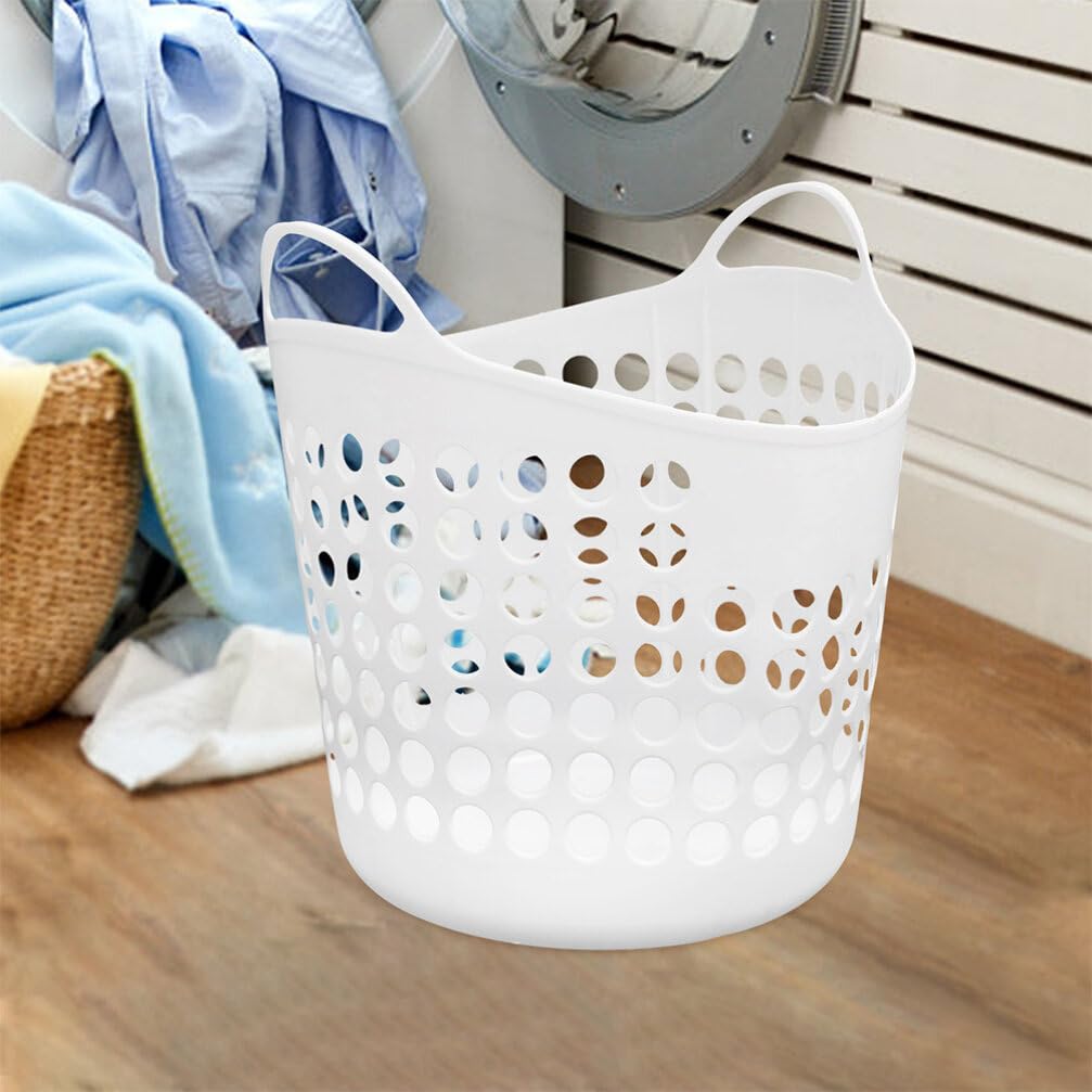 Ciieeo Cesto Portabiancheria Sporca in Pe Bianco 40l Design Unico Forato che Previene gli Odori, per Soggiorni e Bagni