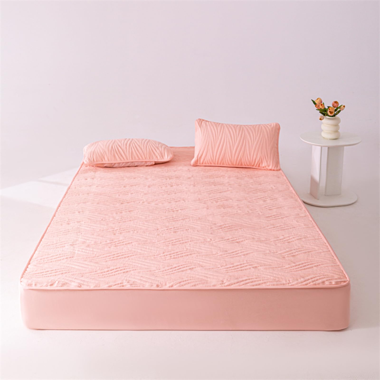 Drap Housse 180x200 Rose Coton Lit King Size
