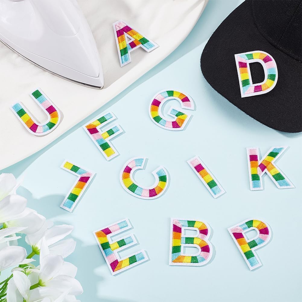 FINGERINSPIRE 26 PCS Letters Embroidered Applique Patch Letter A-Z Iron On/Sew On Patches Rainbow Letters Cloth Patch 26 English Alphabet Pattern Embroidered Patches for Repair Clothes DIY Decor